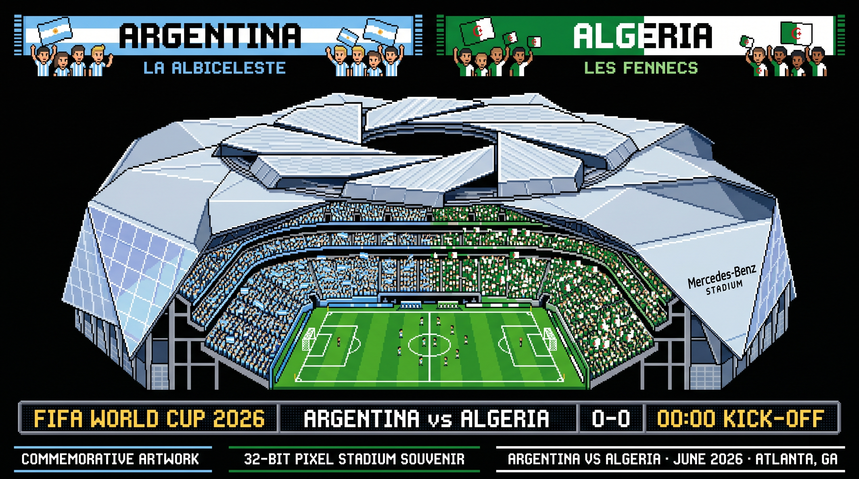 Argentina vs Algeria – Atlanta | World Cup 2026 Pixel Art Poster
