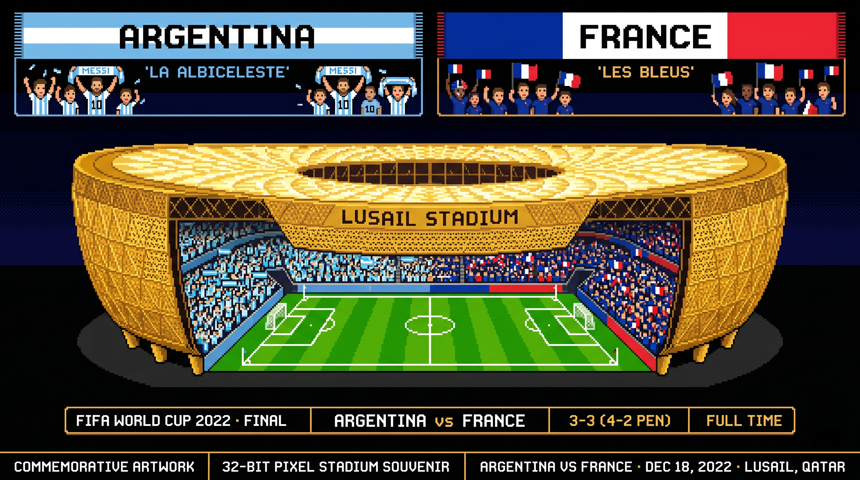 Argentina vs France – 2022 World Cup Final Pixel Art Poster