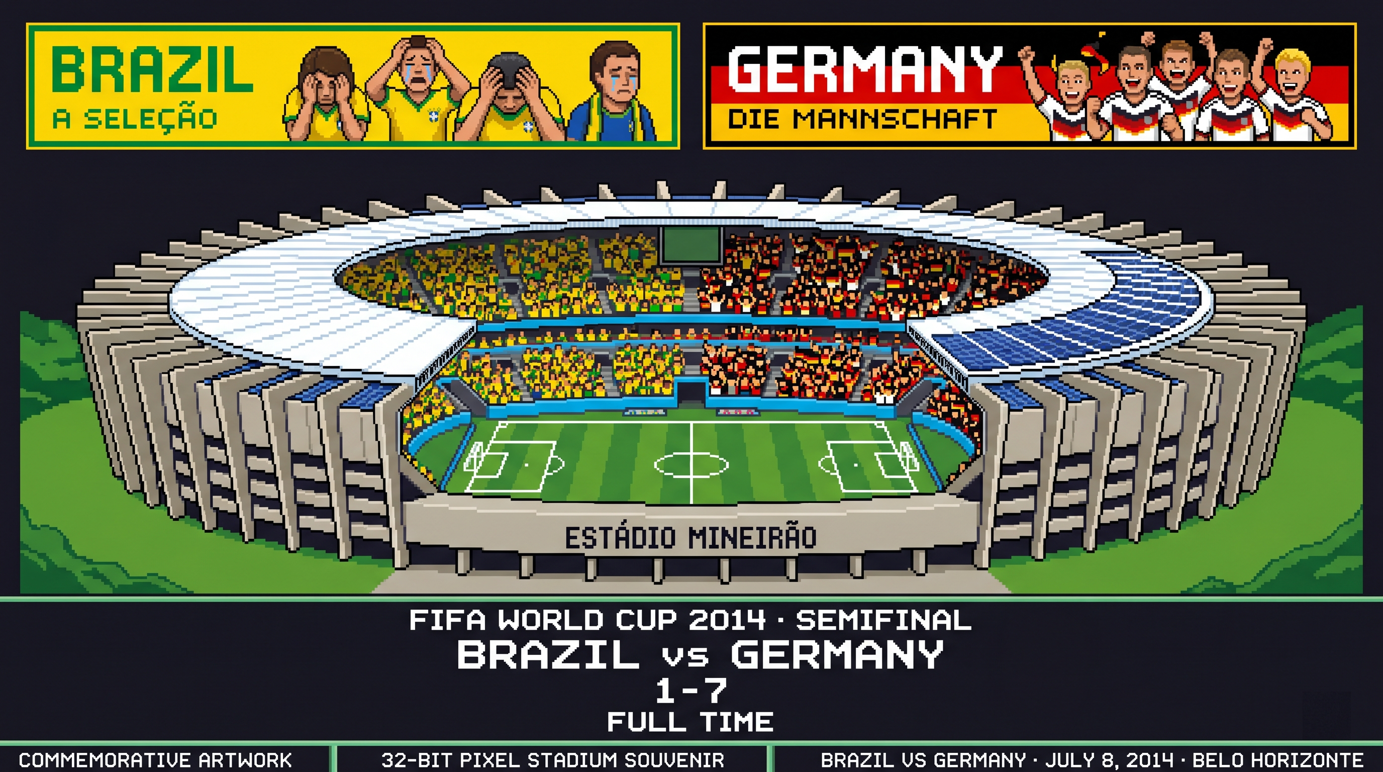 Brazil vs Germany 7-1 – 2014 World Cup Semi-Final Pixel Art Poster
