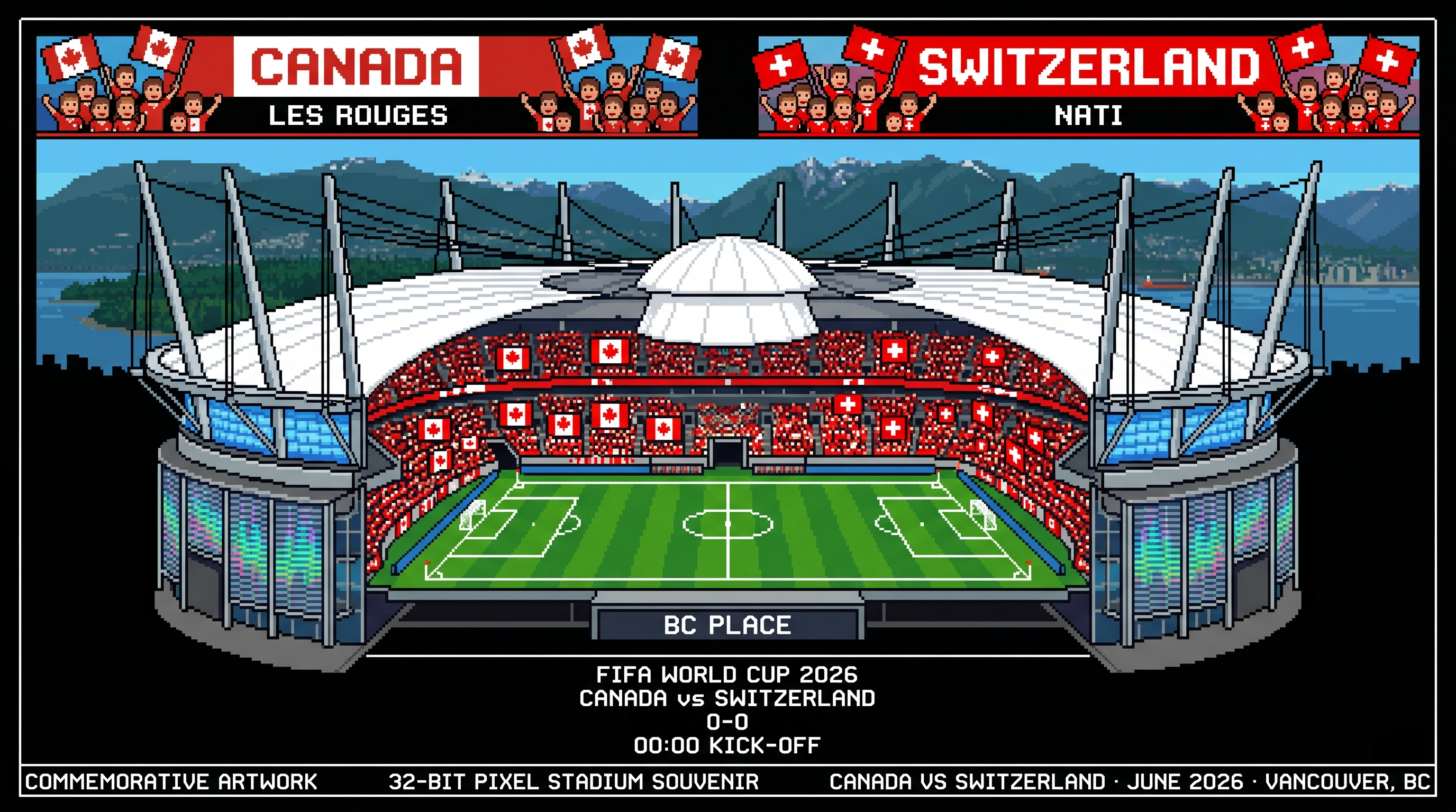 Canada vs Switzerland – Vancouver | World Cup 2026 Pixel Art Poster
