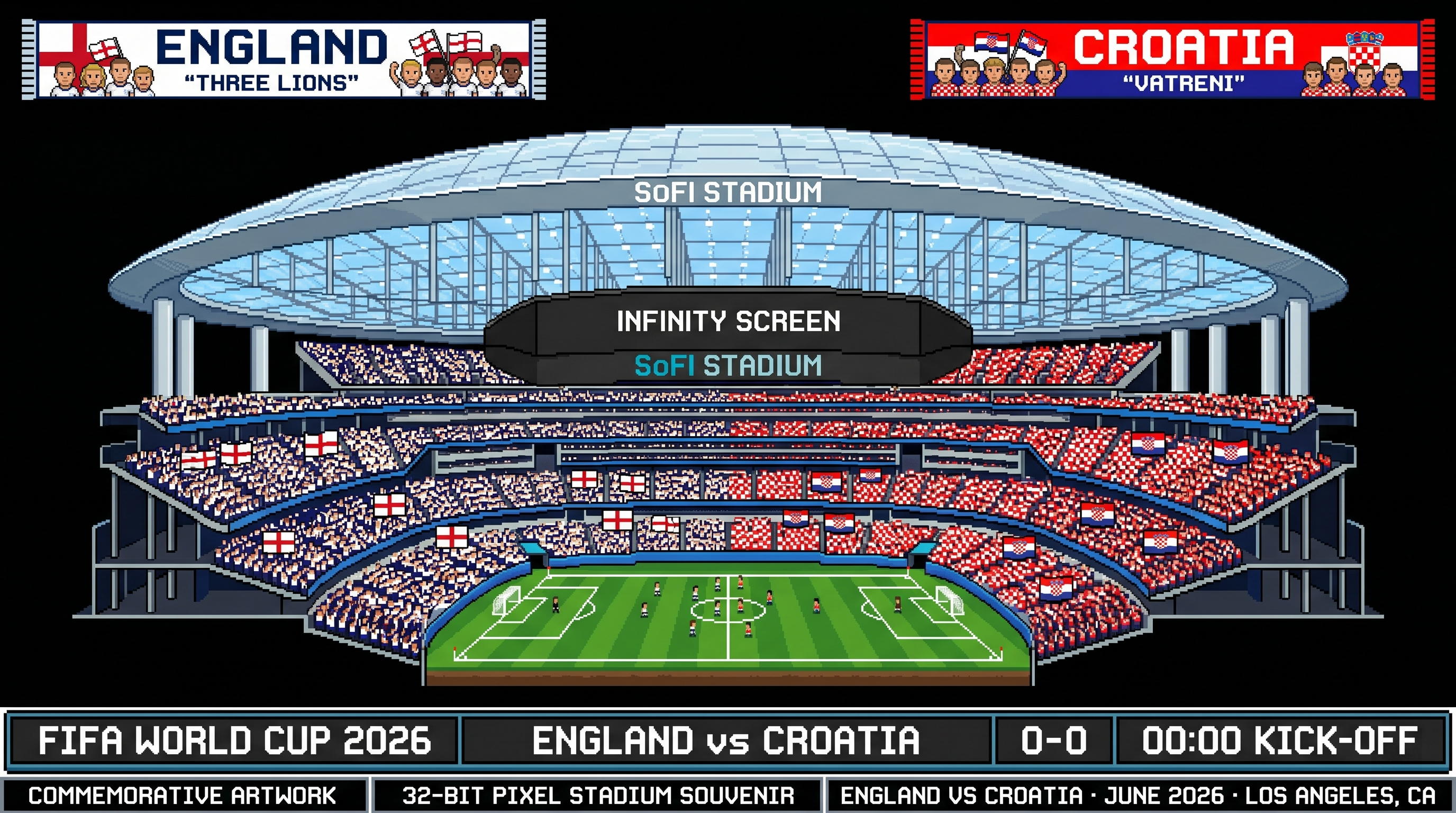 England vs Croatia – World Cup 2026 Pixel Art Poster