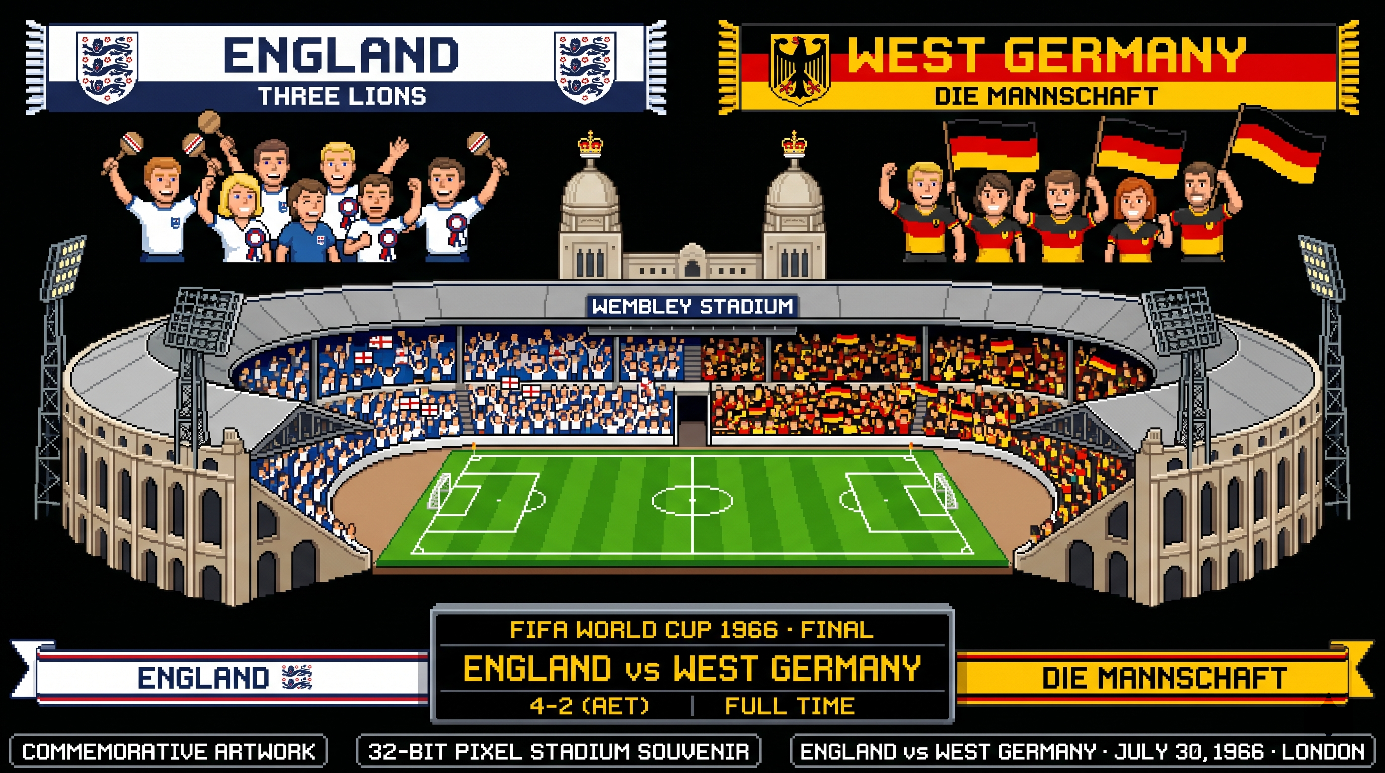 England vs West Germany – 1966 World Cup Final Pixel Art Poster