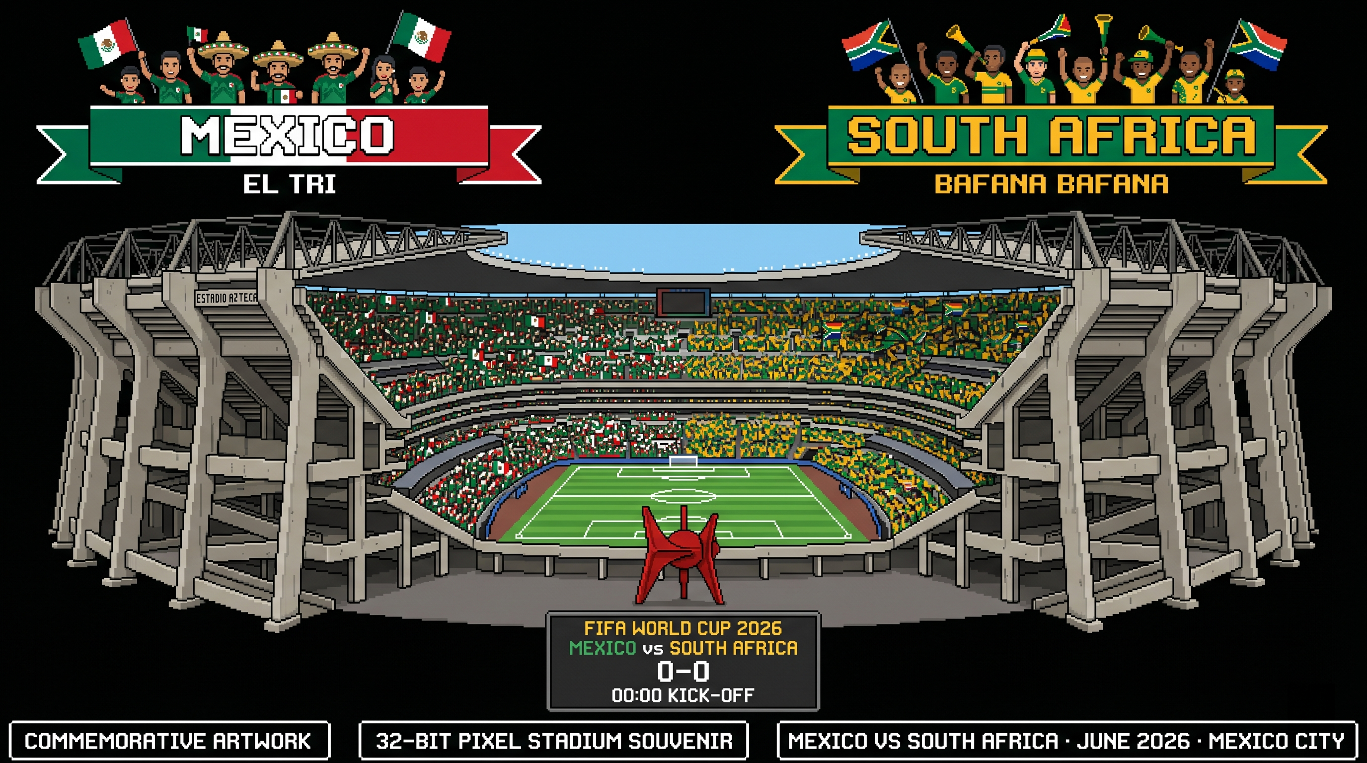 Mexico vs South Africa – Mexico City | World Cup 2026 Pixel Art Poster