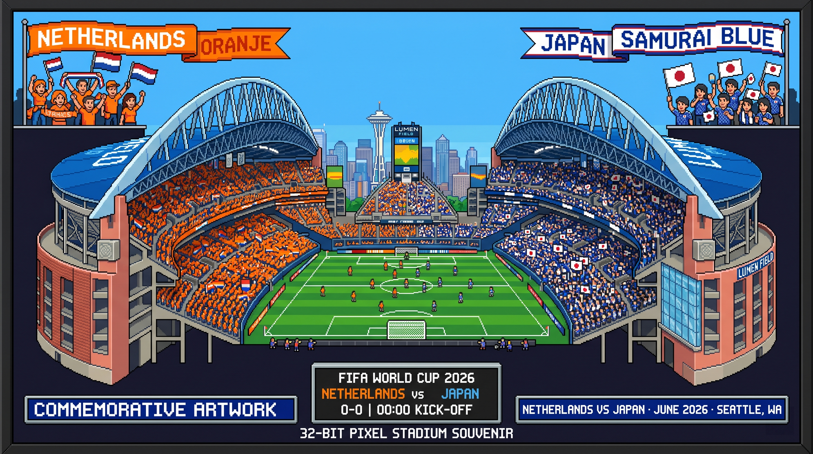 Netherlands vs Japan – Seattle | World Cup 2026 Pixel Art Poster