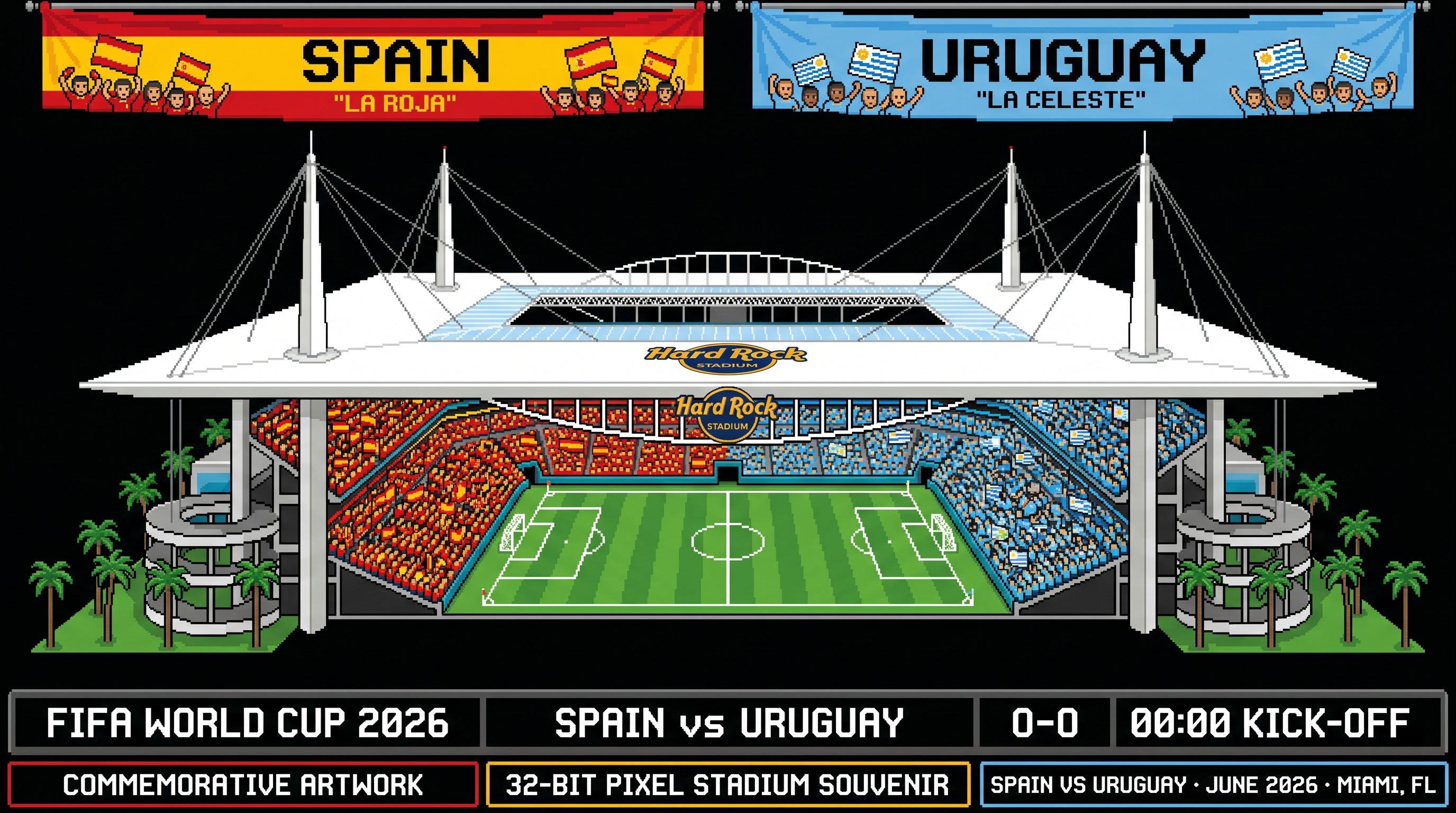 Spain vs Uruguay – Miami | World Cup 2026 Pixel Art Poster