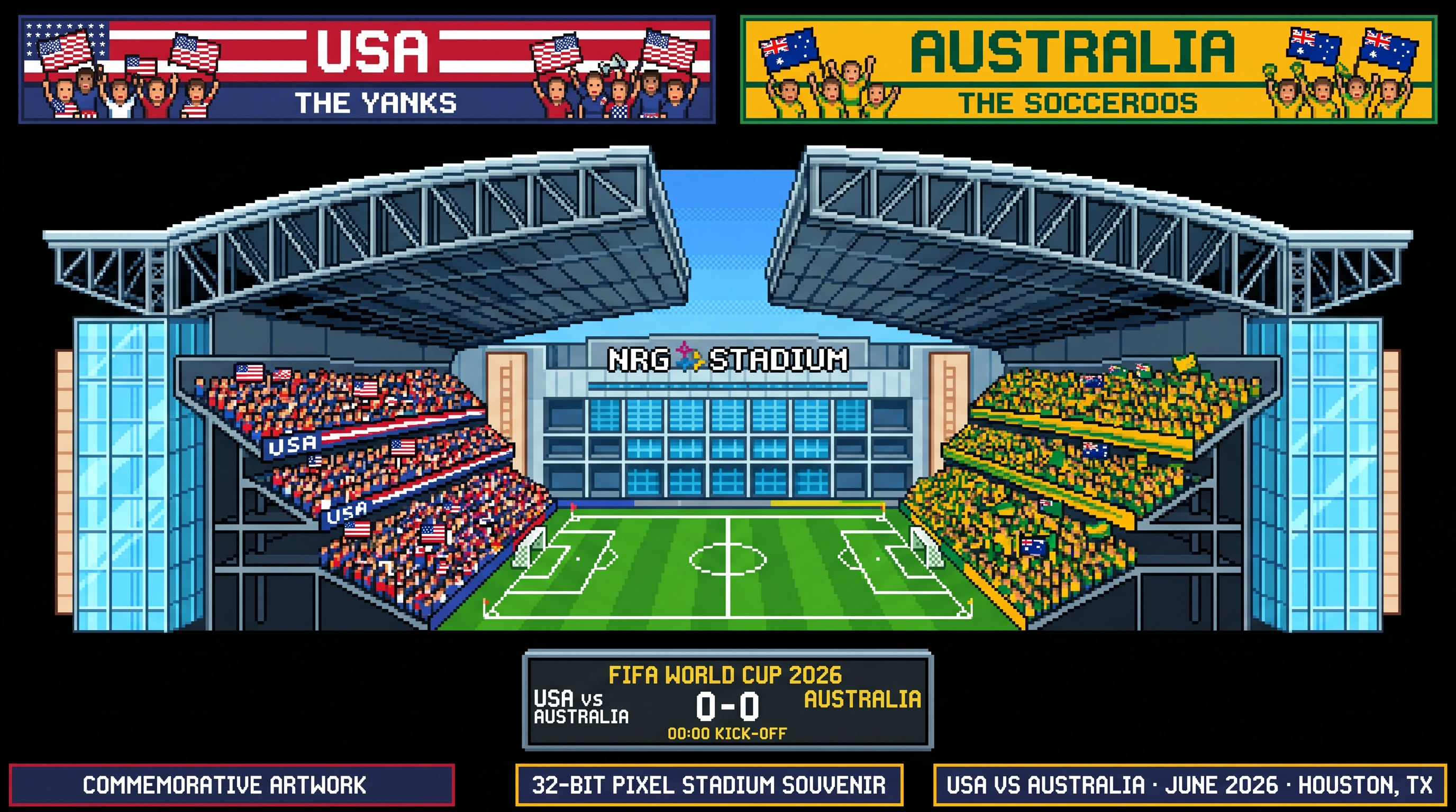 USA vs Australia – Houston | World Cup 2026 Pixel Art Poster