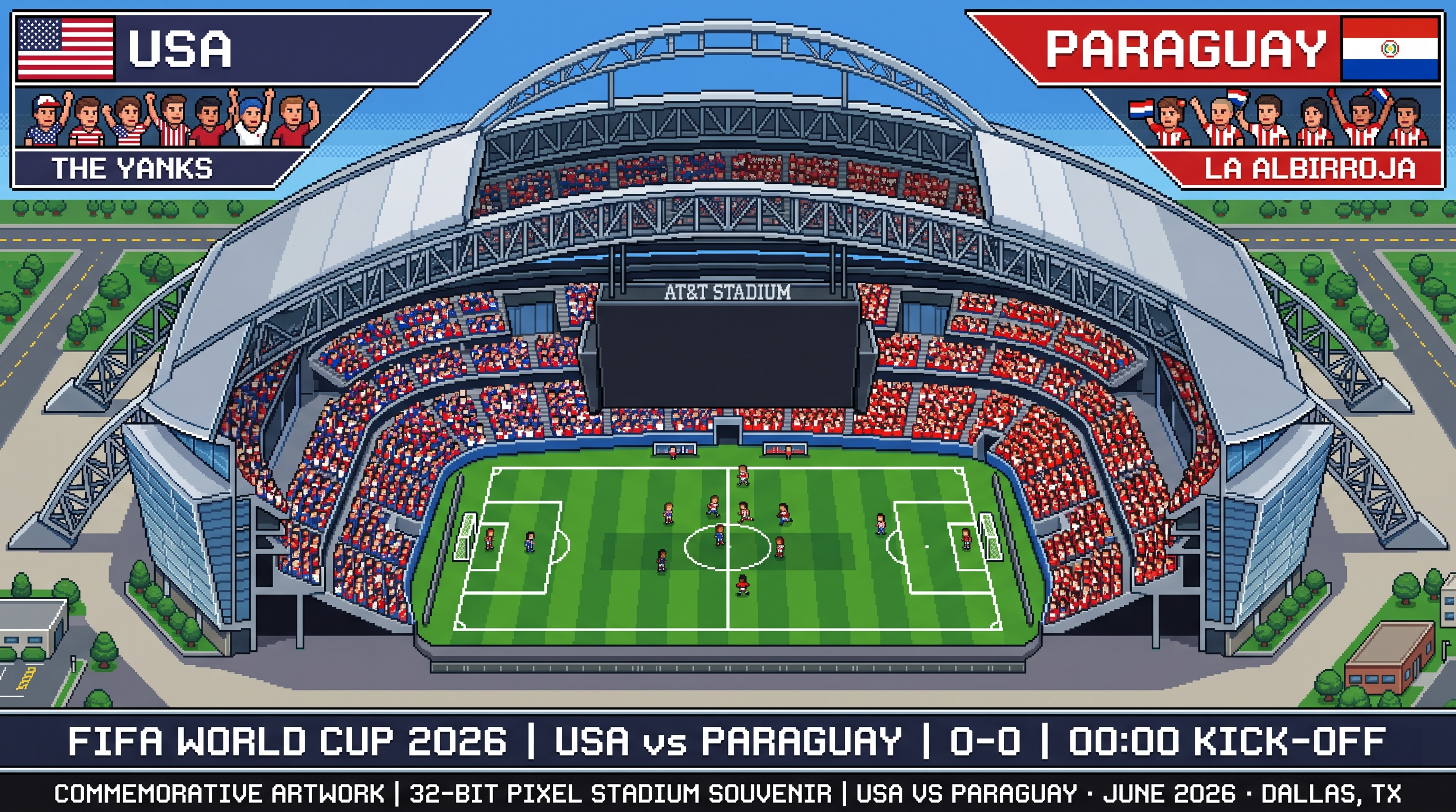 USA vs Paraguay – Dallas | World Cup 2026 Pixel Art Poster